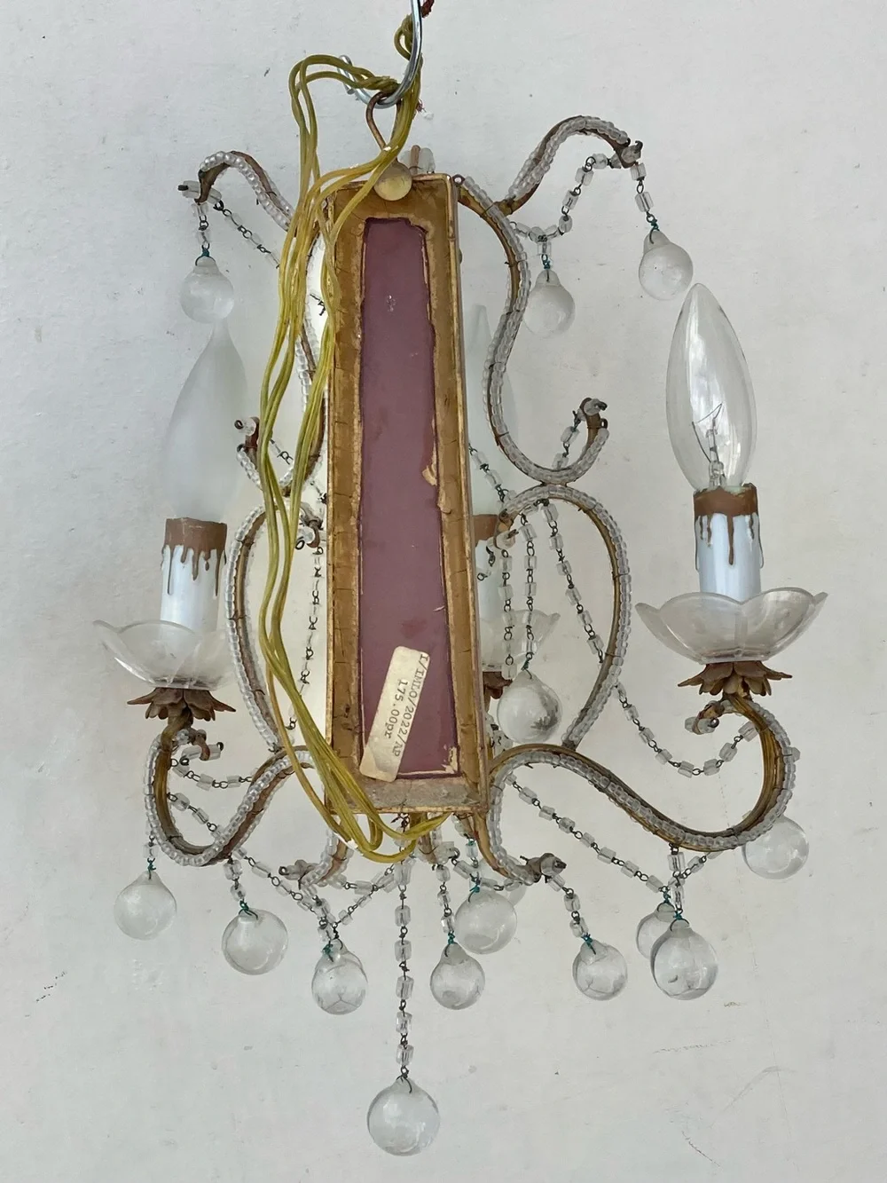 Vintage Italian Macaroni Beaded Glass 3 Light Wall Sconces Pair
